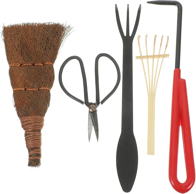 Toyvian Garden Shears and Bonsai Tools Set 5pcs for Gardening and Plant Care with Soil Loosening Rake Planting Scissors and Hand Tools Kit for Vegetable and Patio Garden Use