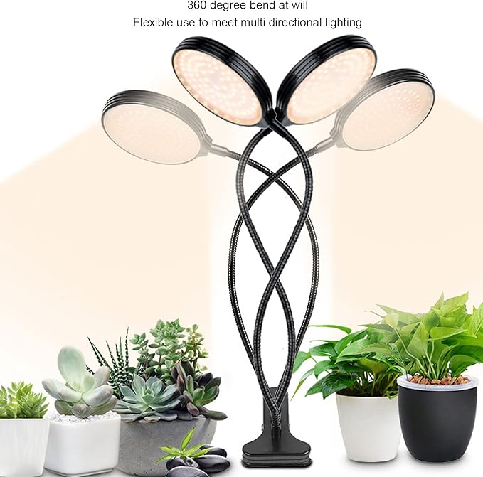 LED Grow Light 60W 4 Head LED Plant Growing Lights USB Power Supply Clip On Grow Lamp with 5 Dimmable Light Modes for Indoor Plants