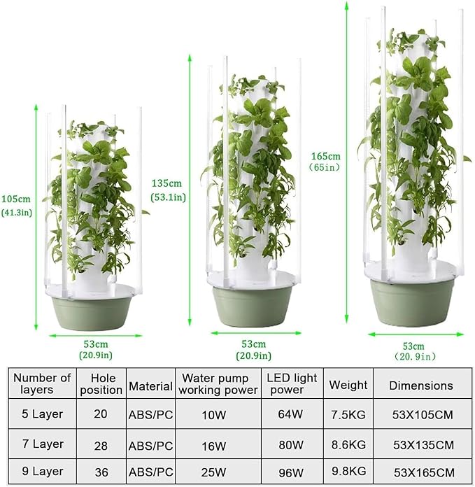 Home Hydroponic Grow Tower Kit w/Foldable LED: Smart Indoor Garden System w/Auto Water Cycle Perfect for Growing Strawberries Vegetables Leafy Plants &amp Herbs (9 Layer)