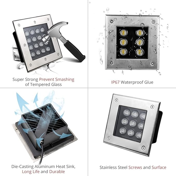 Recessed LED Landscape Lights - Inground Garden Lamp Square Outdoor Garden Lighting Built-in Waterproof Lights Durable Underground Beam Underground SpotlightWarm White-12w(24V)