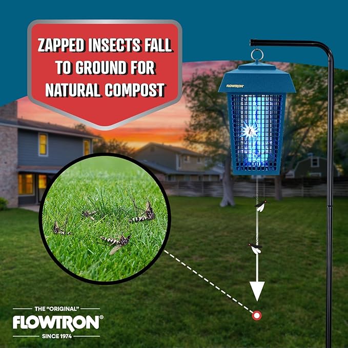 Flowtron Bug Zapper 1 Acre of Outdoor Coverage with Powerful 40W Bulb &amp 5600V Instant Killing Grid Electric Insect Fly &amp Mosquito Zapper Made in The USA - Blue Color