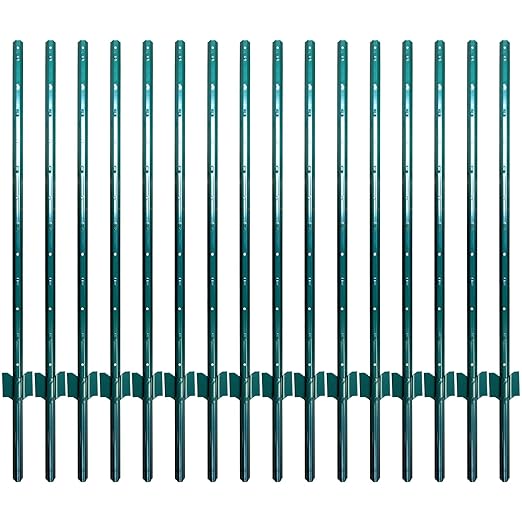 ARIFARO 4.8 Feet Metal Fence Posts Pack of 16 No Dig Garden U Post for Wire Fencing Steel Yard Post Outdoor Wire