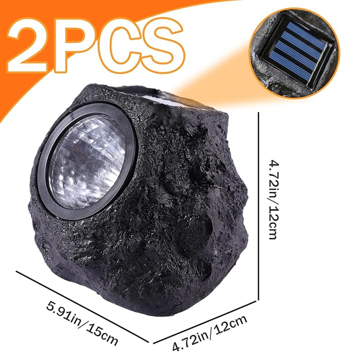 Solar Rock Lights for Outside 2PCS Waterproof Realistic Stone Solar Spotlight with LED Warming Lighting Ground Lights for Pathway Walkway Yard Garden Decorations 5.9x4.7x4.7 Inch