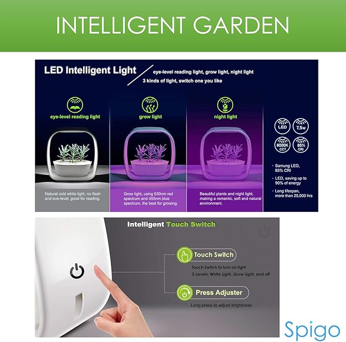 Intelligent Indoor LED Light Garden with Self-Timing and Self Watering Technology Great for Growing Fresh Herbs Small Plants and Also Makes A Great Gift Sleek Matte Black Finish