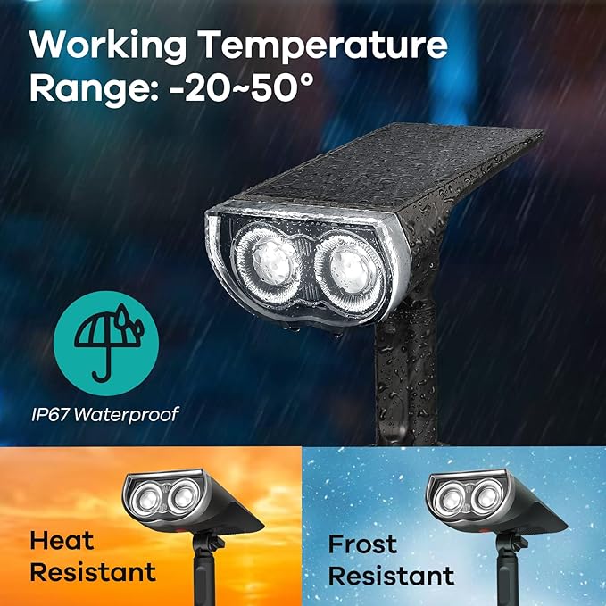 Consciot Solar Spotlights Outdoor Daylight IP67 Waterproof 2-in-1 Solar Spot Lights Durable Christmas Decorations Lights for Garden Yard Pathway Driveway Porch Walkway Auto On/Off 6 Pack