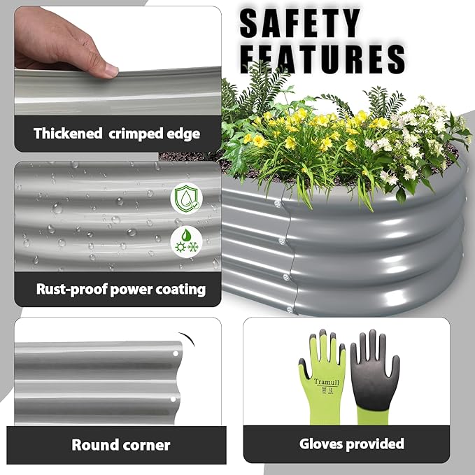 8 Pack 8x4x1FT Galvanized Raised Garden Bed Kit Oval Metal Ground Planter Box Outdoor Bottomless Planter Raised Beds for Vegetables Flowers Herbs Fruits Gray