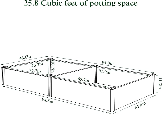 BlueWish Outdoor Wooden Garden Bed Raised Garden Bed with Bottomless Divisible Planter Boxes for Gardening Vegetable Flower 95''L x 49''H x 11''W