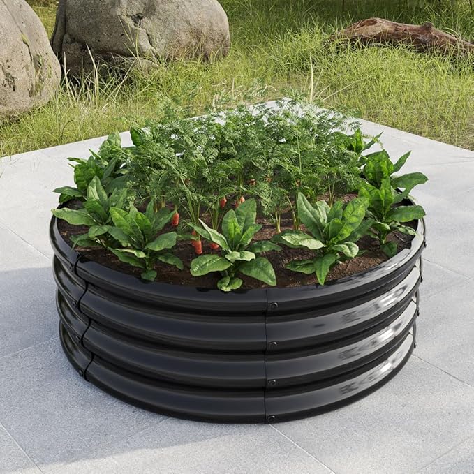 32.08 * 11.4 Tall Round Raised Garedn Bed Metal Raised Beds for Vegetables Outdoor Garden Raised Planter Box Backyard Patio Planter Raised Beds for Flowers Herbs Fruits (Black)