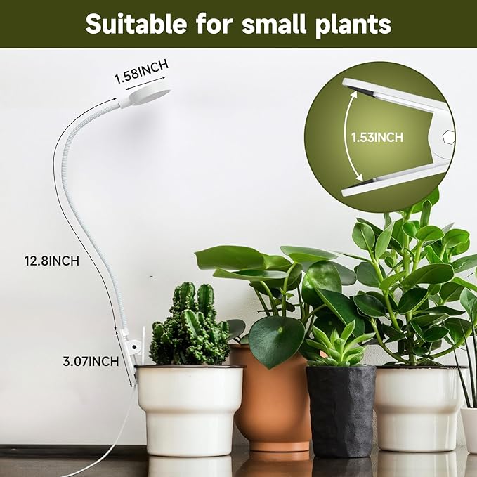 Plant Lights for Indoor Growing: Small Full Spectrum Grow Light LED Clip on Grow Lights for Indoor Plants with 360°Gooseneck 4000K Plant Lamp Auto On Off 3/6/12H Timer 10 Level Dimmable 3 Pack