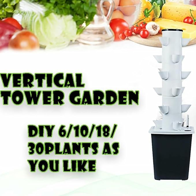 30 Pods Hydroponics Tower Garden 6-Story Garden Hydroponic Planting System Hydroponic Growing System Growing Kit for Herbs Fruits and Vegetables with Hydrating Pump-*