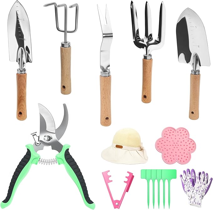 Gardening Tools Set 11-Piece Heavy Duty Garden Tools Including Garden GlovesAnti Rust Gardening Essentials Kit for StartersGardening Gift for Women