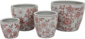 Accent Planter Pot Set of 4 Pink Floral Pattern White Ceramic