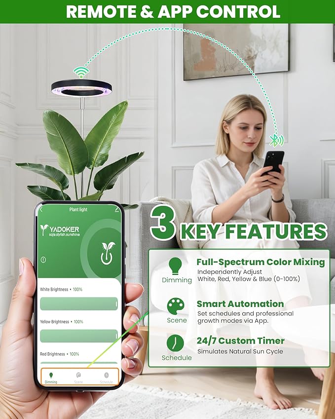 Plant Grow Lightyadoker Smart Plant Light Compatible with AlexaGoogle for Indoor PlantsHeight AdjustableCustomized Light BrightnesssMultiple Timers