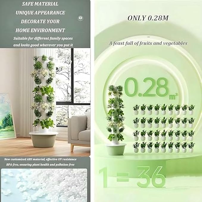 Vertical Hydroponics Growing System Kit - Indoor Garden Planter with Adjustable Grow Light for Herbs &amp Vegetables - Smart Home Hydroponic Tower for Easy Gardening-
