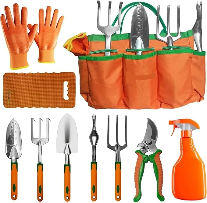 Garden Tool Set Gardening Hand Tools Set 10 Piece Stainless Steel Set with Carrying Bag Planting Accessories and Lawn Care Tools for Women
