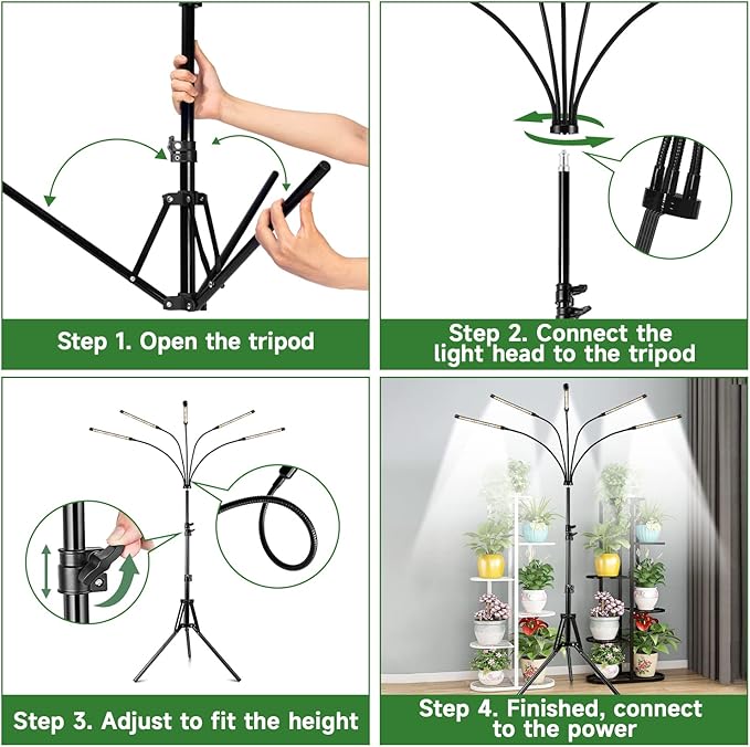 Garpsen Grow Lights for Indoor Plants 5 Heads Full Spectrum Grow Light with Adjustable Tripod Stand 100PCS LEDs Plant Light for Indoor Plants with 6/12/16H Timer and 3 Light Modes(No Clip)