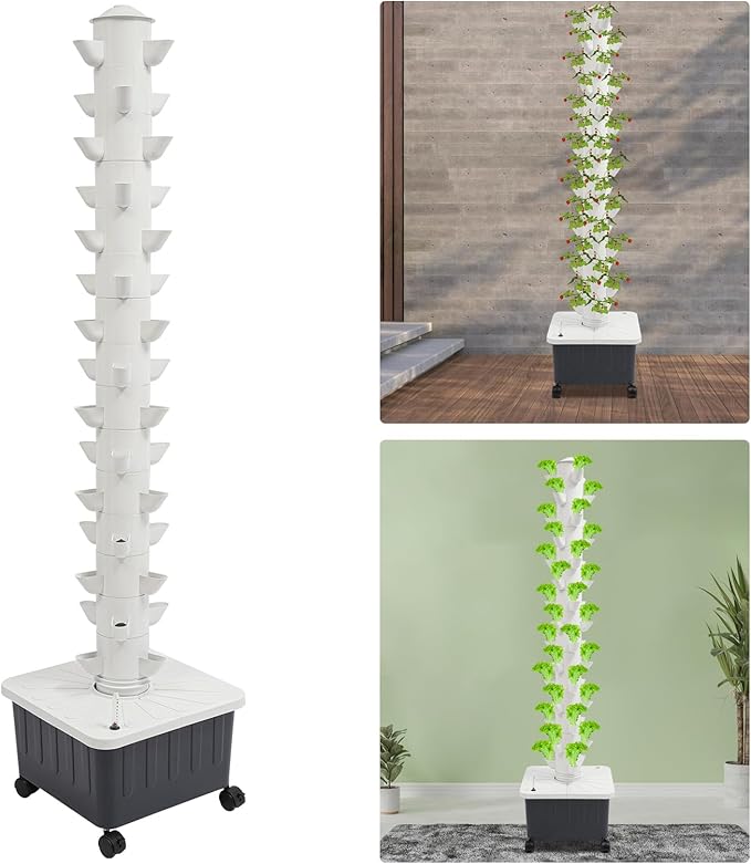 LOYALHEARTDY Hydroponics Growing System Kit Vertical Hydroponic Tower with Water Pump &amp Wheels 15 Layer 45 Plants Sites Indoor Gardening System for Vegetable Strawberries Lettuce
