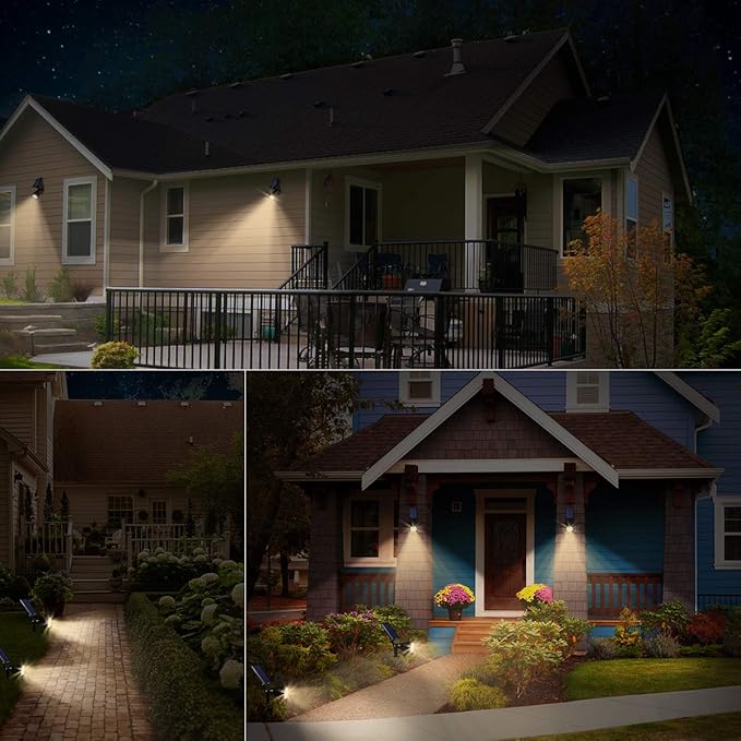 URPOWER Solar Lights Outdoor Adjustable Spot Lights Outdoor 2-in-1 Waterproof Landscape Spotlights Wall Light Dusk-to-Dawn Solar Powered Light for Garden Yard (2 Pack Warm)