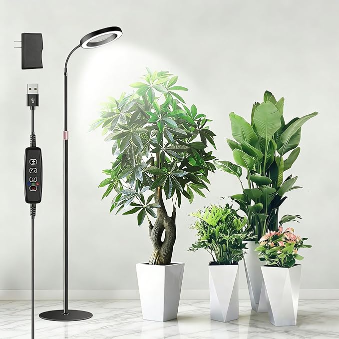 Grow Lights for Indoor Plants Full Spectrum Plant Lights with 23.5-67 Adjustable Height Stand 3 Growing Modes with Timer 3/9/12H Dimmable Halo Grow Lights for Large Tall Plants