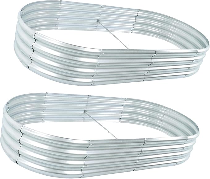 findmall 6x3x1Ft 2 Pack Raised Garden Bed Silver Center with Crossbar Iron Flower Box for Flowers and Greenery Gardening Planting Vegetable Cultivation