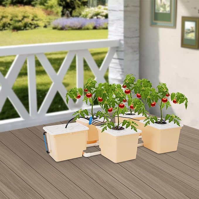 DWC Hydroponics Grow System with Top Drip Kit Plant Buckets Kit 3-Gallon Water Culture Recirculating Drip Garden System with Multi-Purpose Multi-Purpose Air Hose Air Pump and Air Stone