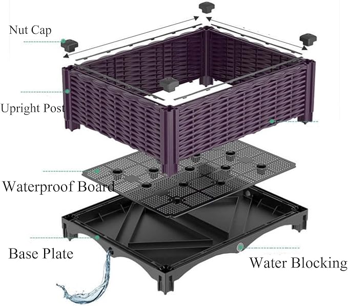 YSUEFIJO Planter Box Outdoor Raised Raised Garden Bed for Vegetables Garden Bed Kit Plastic with Drainage Holes for Flowers Herbs Fruits