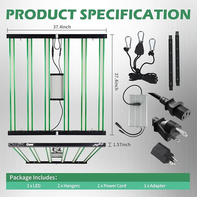 Lucius 630W LED Grow Light with LED DisplayLM281B Diodes Full Spectrum Grow Lamp for Indoor Plants 1827 μmol/s 2.9μmol/J Coverage Dimmable 0–100% Ideal for Greenhouse Grow Tents100-277V