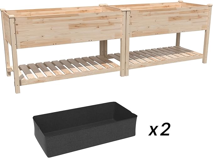 Gotland 2pcs Raised Garden Bed with Legs Raised Beds for Gardening with Storage Shelf Bed Liner Drainage Holes Wooden Planter Raised Beds Raised Planter Box Backyard Patio Balcony Natural