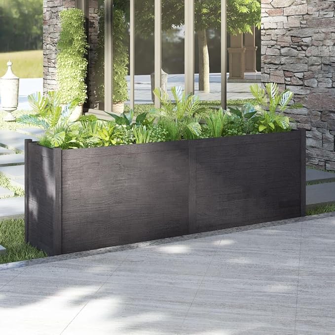 Large Garden Planter Grey Solid Pinewood Raised Garden Bed Rectangular 78.7x78.7x27.6 inch Outdoor Planter Box for Flowers Herbs Vegetables