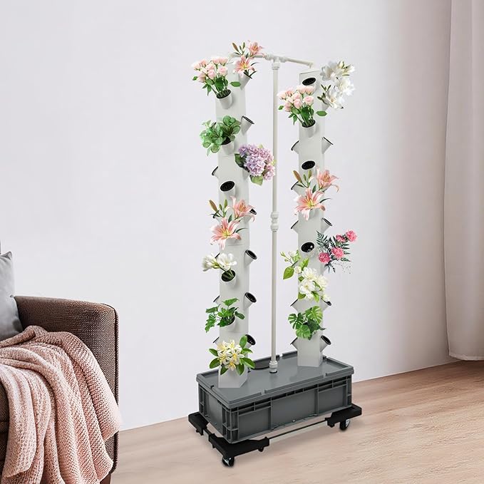 Hydroponics Growing System Kit56 Pods Vertical Indoor Smart Garden Kit Indoor Herb Garden with Wheels Plant Germination Kit for Vegetable Fruit (56 Holes)