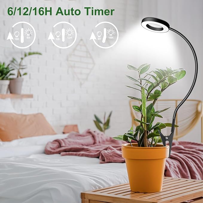 Wolezek 2 in 1 Grow Lights for Indoor Plants 3 Colors Plant Lights with 360 Gooseneck 48 LEDs Full Spectrum 6/12/16H Timer 5 Brightness Black 3 Pack