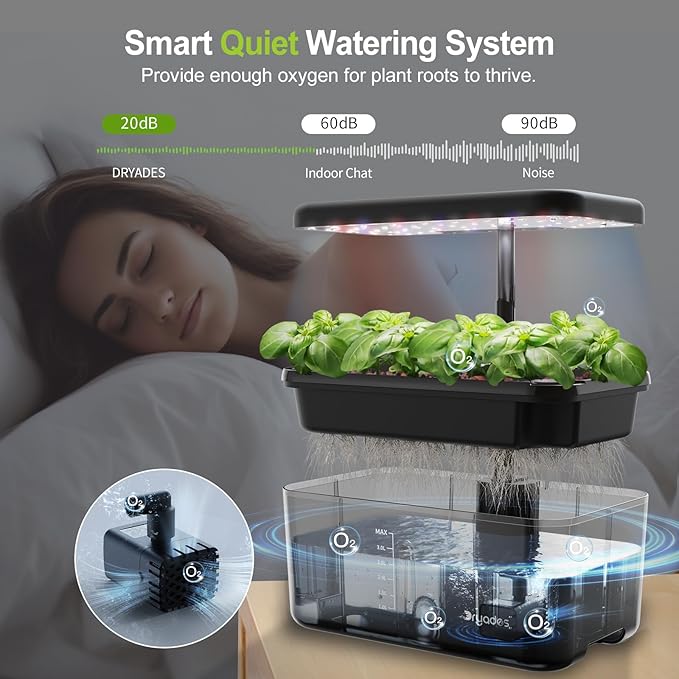Indoor Herb Garden Kit Hydroponic Growing System with LED Grow Light Quiet Water Pump for Home Kitchen Office Healthy Fresh Herbs Vegetables Gift Ideas for Women Men