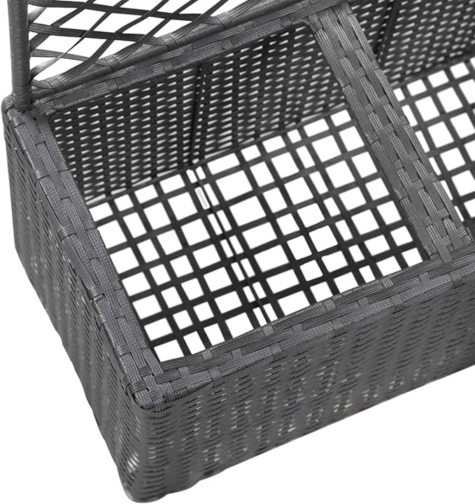 Raised Bed with Trellis 2 Pots 58 x 30 x 107 cm Poly Rattan Black Planter with Trellis Planter for Balcony Flower Box Planters for Outdoor Use