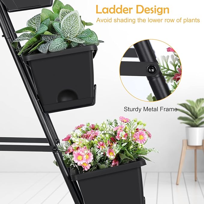 OYEAL Raised Garden Bed 4 Tier Vertical Garden Planters Indoor Outdoor Raised Planter Box with Legs Elevated Herb Garden Planter for Flowers Vegetables Plants Black