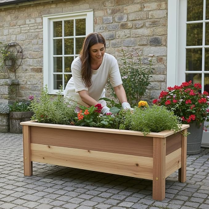 Cedar Raised Garden Bed Planter Box with Legs – Heavy Duty Outdoor Wooden Planter for Vegetables &amp Flowers No Bending Elevated Design Custom Size Handmade in USA (60in x 15.5in x 16in)
