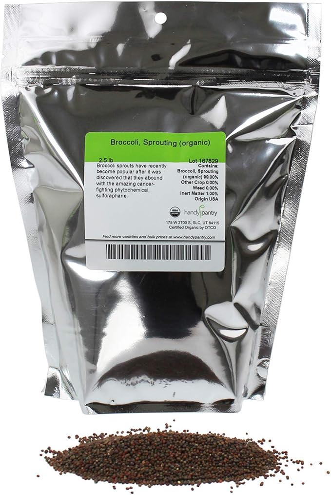 Organic Broccoli Sprouting Seeds by Handy Pantry | 2.5 Pound Resealable Bag | Bulk Non-GMO Broccoli Sprouts Seeds Contain Sulforaphane