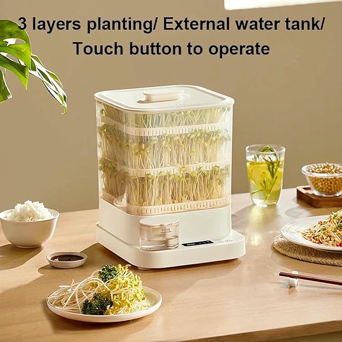 Automatic Bean Sprouts Machine 3 Layer Home Smart Sprouting Tray 360° Automatic Spray 4 Seasons Planting 1.5l Water Tank Led Display for