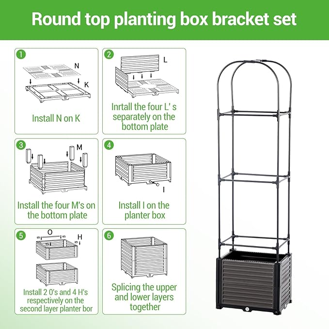 Set of 2 Raised Bed with Trellis Flower Box with Trellis for Climbing Plants Garden Bed Trellis Made of Metal and PP Garden Trellis with Self-Watering Planter Box Garden Balcony 40 x 40 x 150 cm