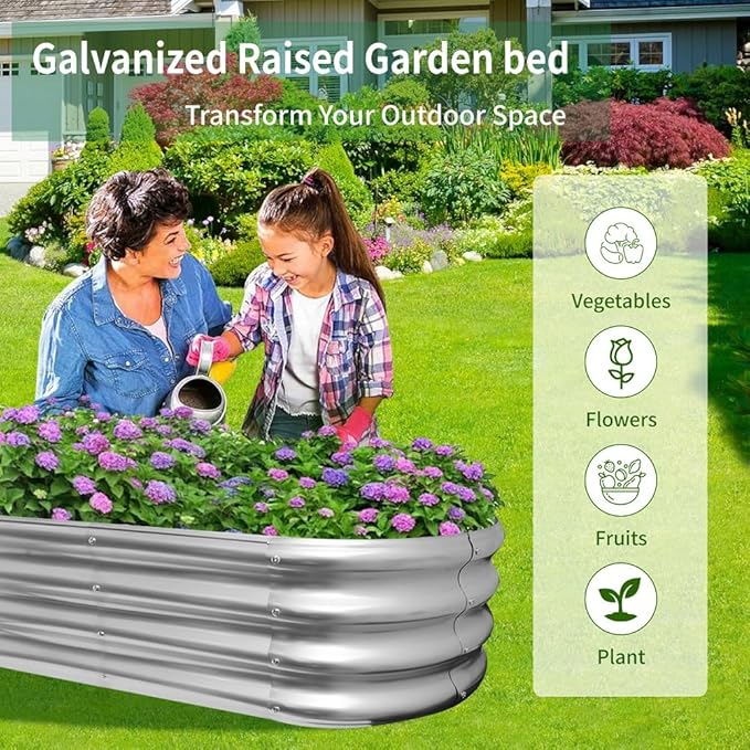 Galvanized Raised Garden Bed Outdoor Oval Metal Planter Box for Vegetables 4x2x1ft Outdoor Gardening Kit Flower Helb