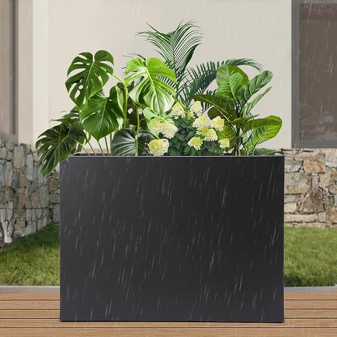 Metal Raised Garden Bed 36 * 10 * 28in Steel Rectangular Planter Flower Box with Intermediate Shelf for Indoor Outdoor Balconies Gardens Decks Patios Decks Front Porches (Black)