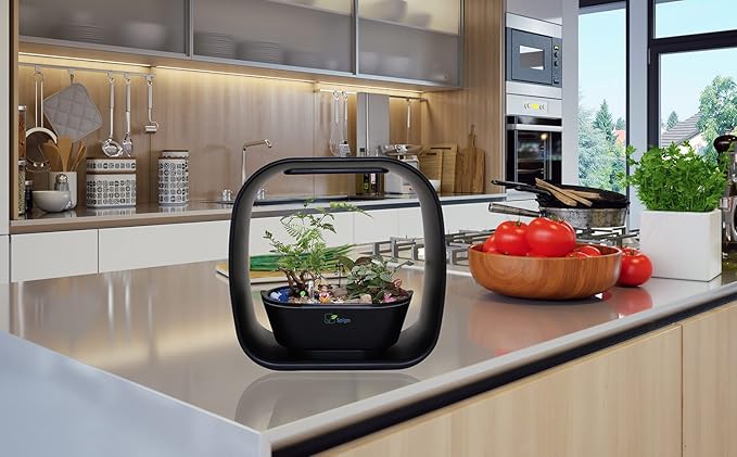 Intelligent Indoor LED Light Garden with Self-Timing and Self Watering Technology Great for Growing Fresh Herbs Small Plants and Also Makes A Great Gift Sleek Matte Black Finish