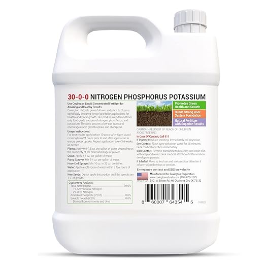 Covington 30-0-0 NPK Liquid Fertilizer (32oz) – High Nitrogen Low Salt Lawn Fertilizer Concentrate – All Purpose Liquid Formula for Lawns Plants Vegetable Gardens for Any Turf &amp foliar Applicat