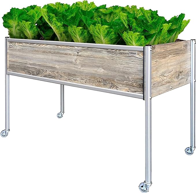 Foreman Raised Garden Bed on Wheels – Weather-Resistant Raised Garden Bed (48 x 24 x 32) with Drainage Ideal Raised Garden Bed for Vegetables &amp Flowers – 300 lb Capacity Amaretto Wood Grain