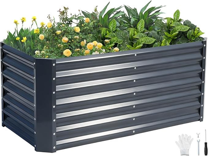 4x2x2ft Raised Garden Bed - Galvanized Deep Root Planter Boxes Outdoor with Wing Nuts and Safety Edges for Gardening Vegetables Flowers Herbs Succulents - Gray