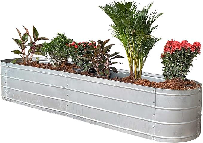Grapevine Galvanized Steel Raised Garden Bed Oval 79IN Silver