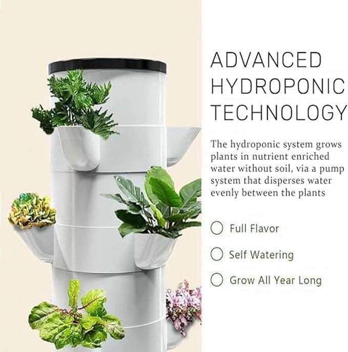 30 Pods Hydroponics Tower Garden 6-Story Garden Hydroponic Planting System Hydroponic Growing System Growing Kit for Fruits and Vegetables with Hydrating Pump-*
