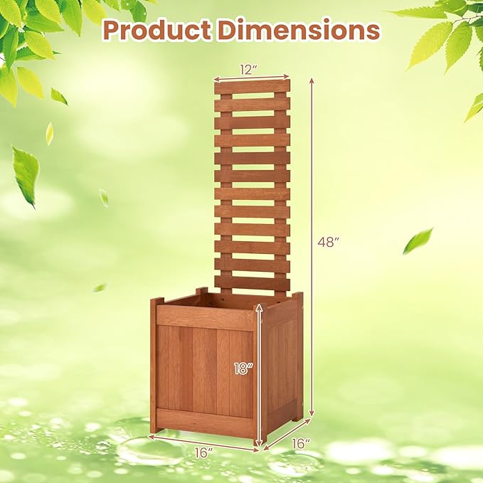 HAPPYGRILL Raised Garden Bed with Trellis Outdoor Elevated Planter Box w/Trellis Open-Ended for Climbing Plant Vine Flower Vegetable Freestanding Privacy Planters for Patio Yard 16x16x48 (2)