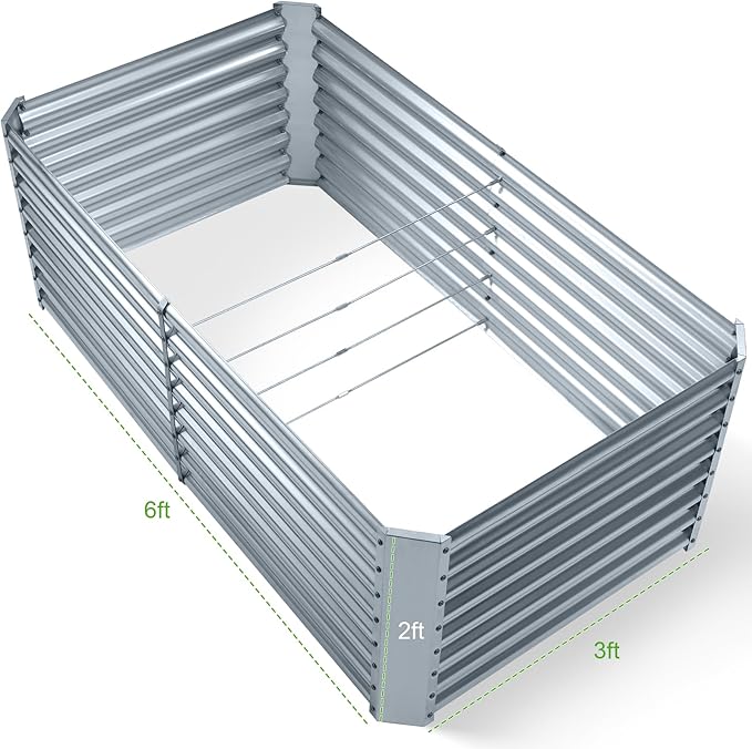 Land Guard 2 Pack 6×3×2 ft Galvanized Metal Raised Garden Bed 2FT Deep Root Elevated Planter Box Steel Large Vegetable Flower Bed Kit Modern Grey