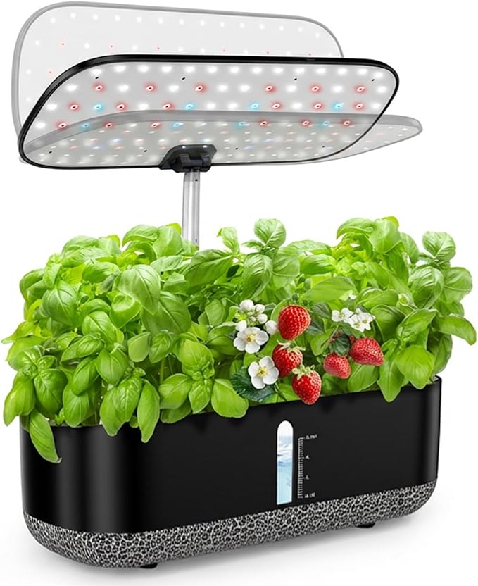 Hydroponics Growing System with LED Grow Light 14 Pods Indoor Herb Garden Full Spectrum Rotatable Light Panel Auto On Off Timing 12 14 16Hrs 5L Water Tank Harvest Fresh Veggie Lettuce Basil Tomato