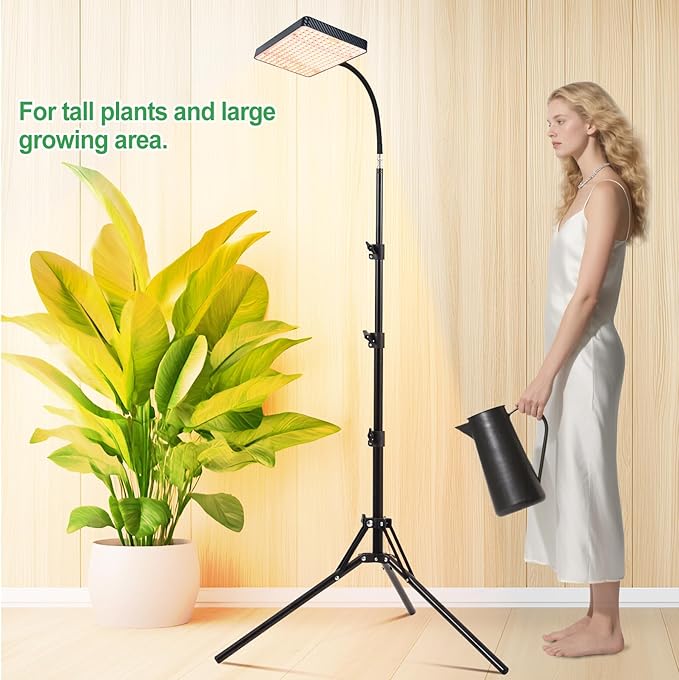2026 Grow Light with Stand 4/8/12/16/20H Timer 25 Watt Power Draw NO Need Adapter Bright Enough for Indoor Tall Plants Bonsai Tree Daisy Chain Function 40-64 Height Adjustable